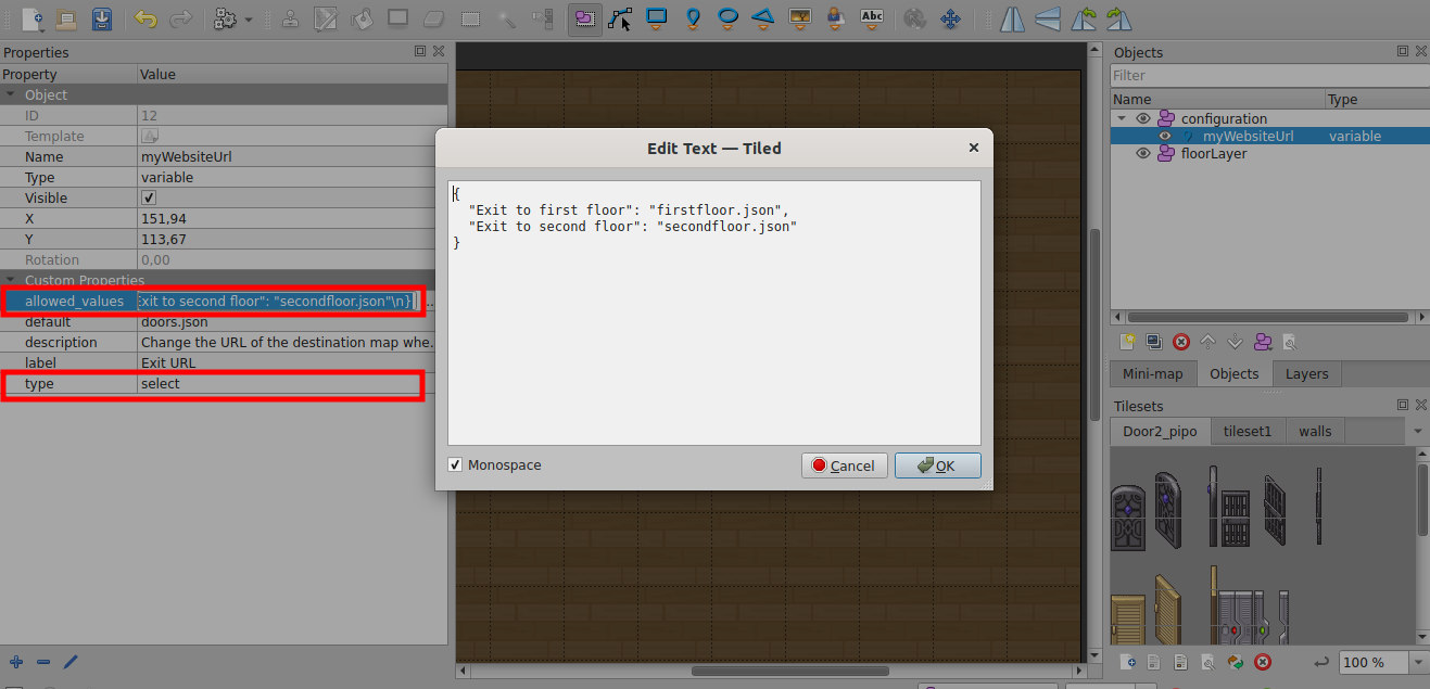 The "allowed_values" property added to a variable