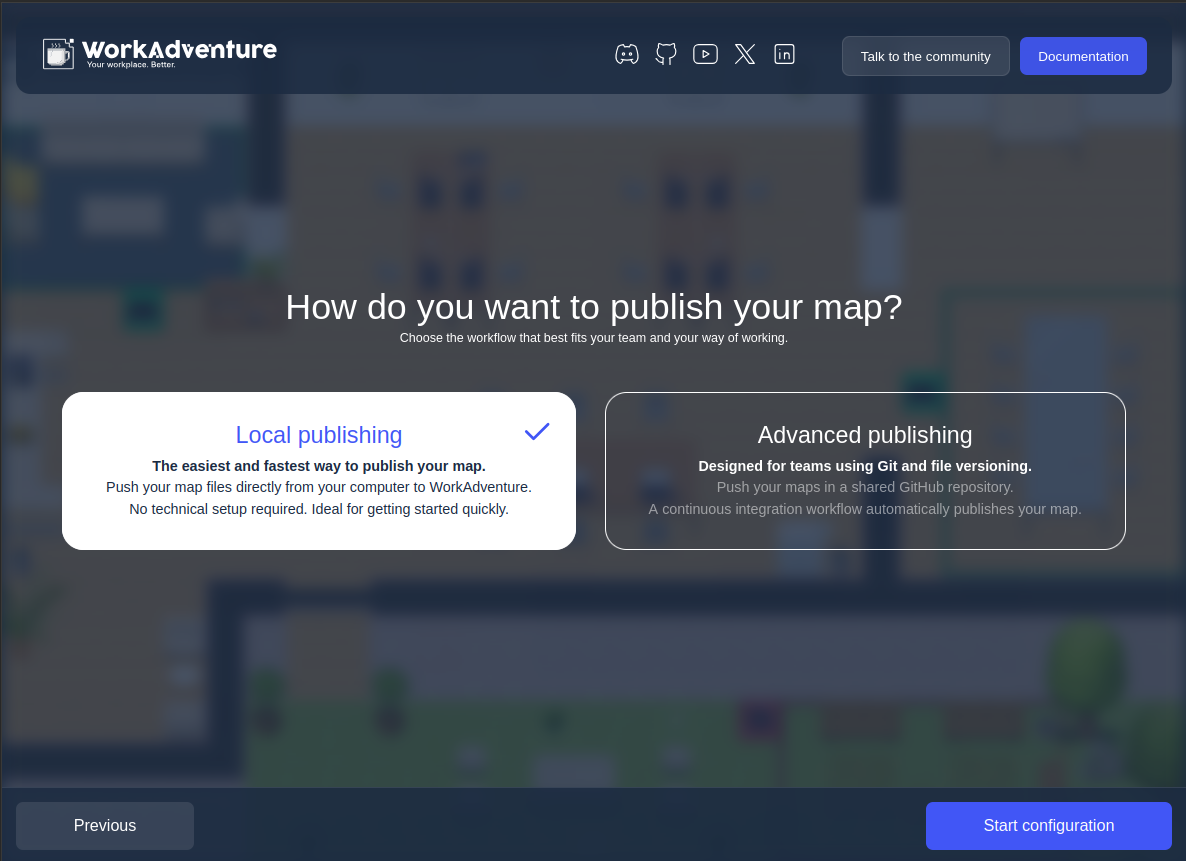 Configure map publishing - step 1