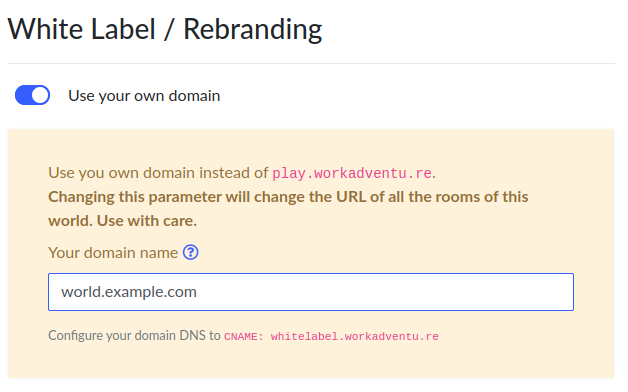 Screenshot of the domain setup