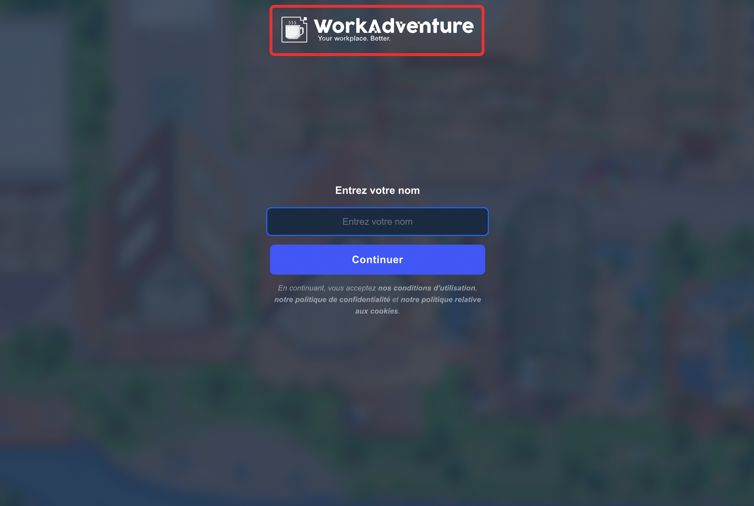 Image of start scene setting for WorkAdventure white label