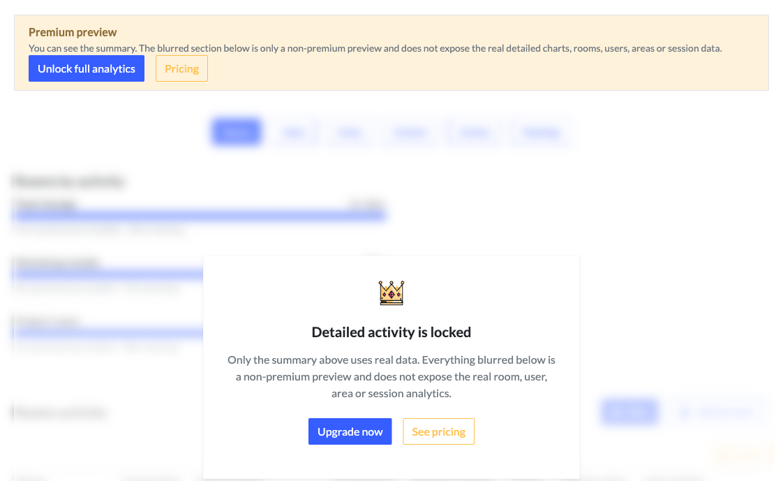The free plan preview: real summary at the top, blurred example below