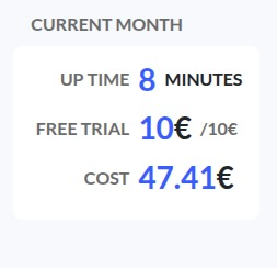 Monthly costs and free trial from a bot shown in dashboard