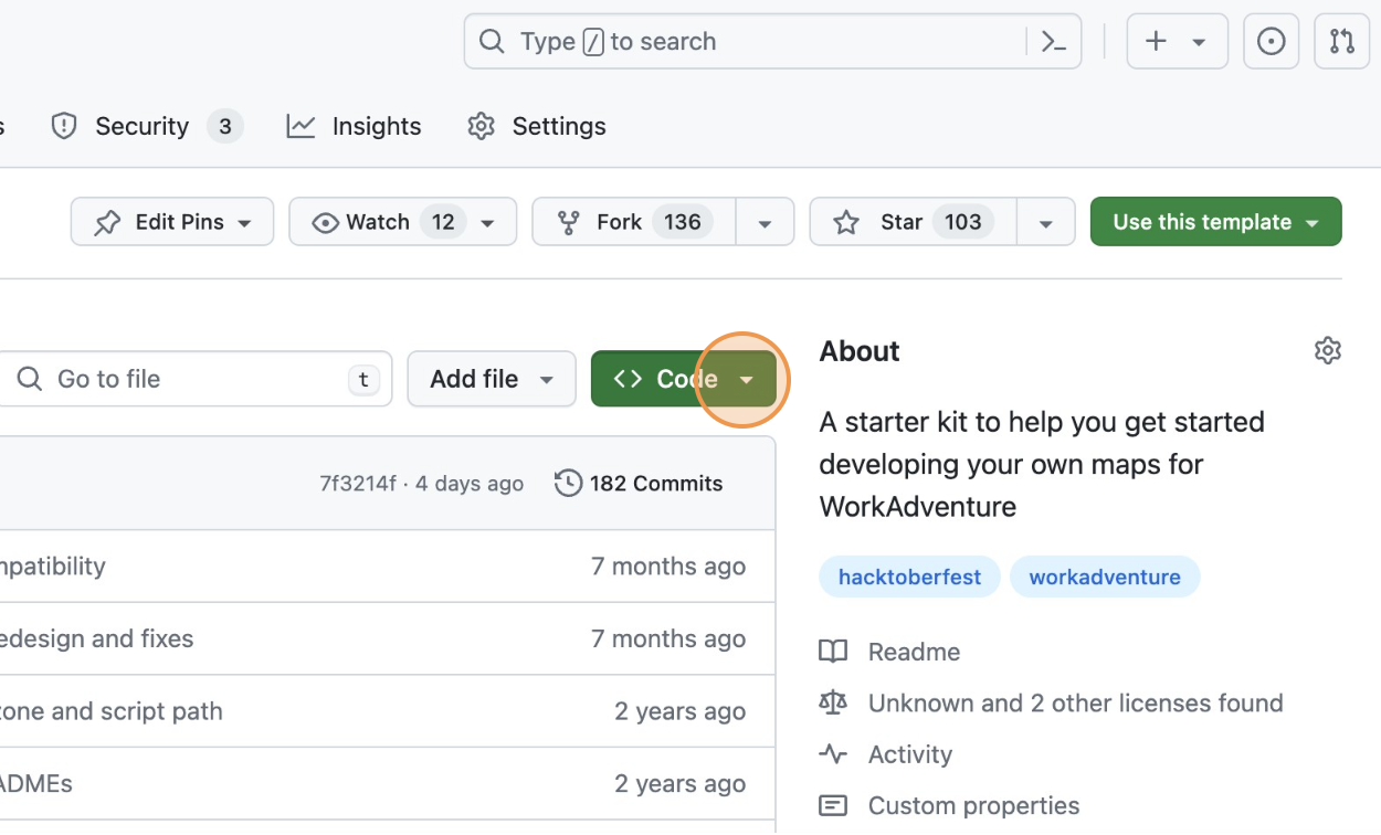 Open the "code" button
