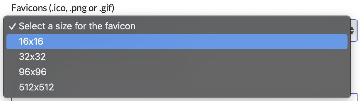 Screenshot of the "edit your world" - All size of favicons.