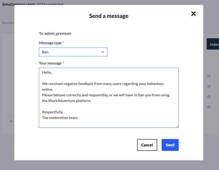 The "Send message" popup