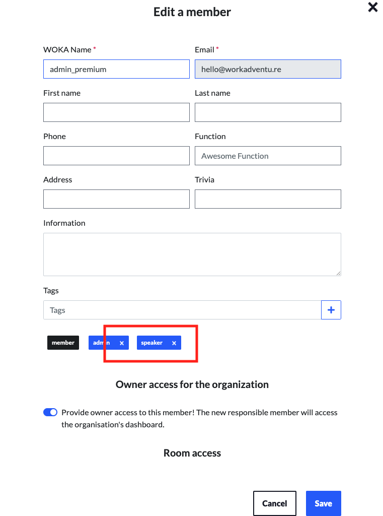 Screenshot of a member with the "speaker" tag
