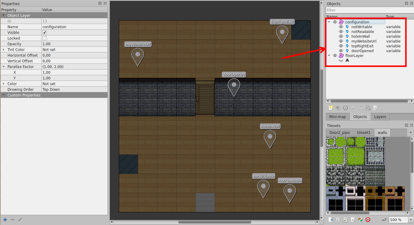 List of variables that will be displayed in the configuration screen
