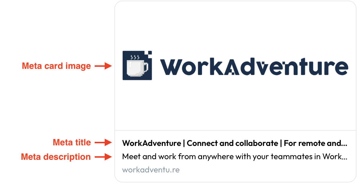 Screenshot of the card result for "WorkAdventure" on social media - Example for meta customization