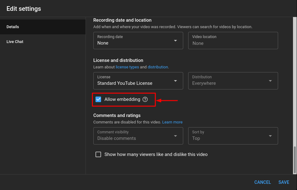 The YouTube Studio edit page