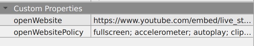 The "YouTube live" layer properties